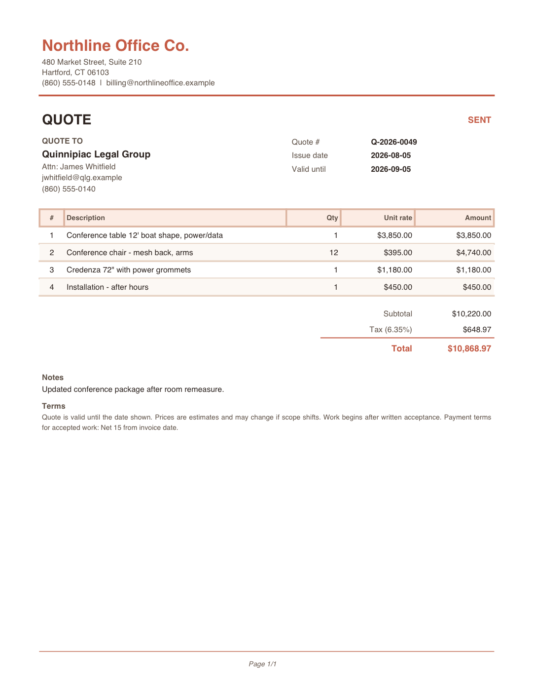 Sample quote PDF preview