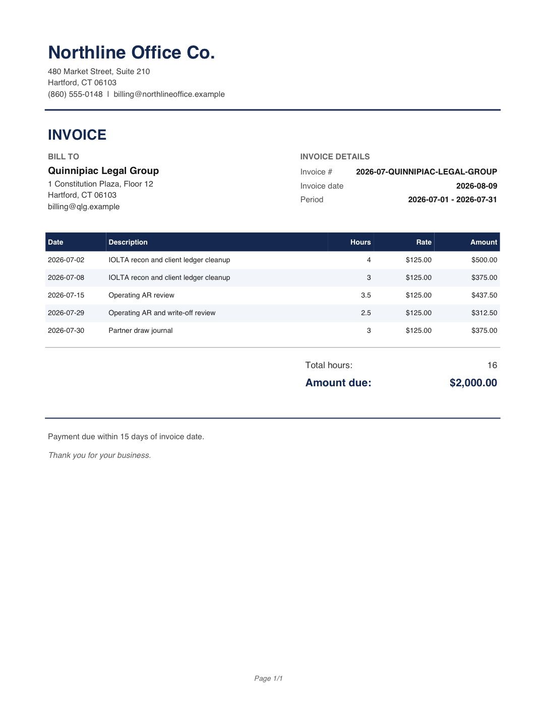 Sample professional invoice PDF preview